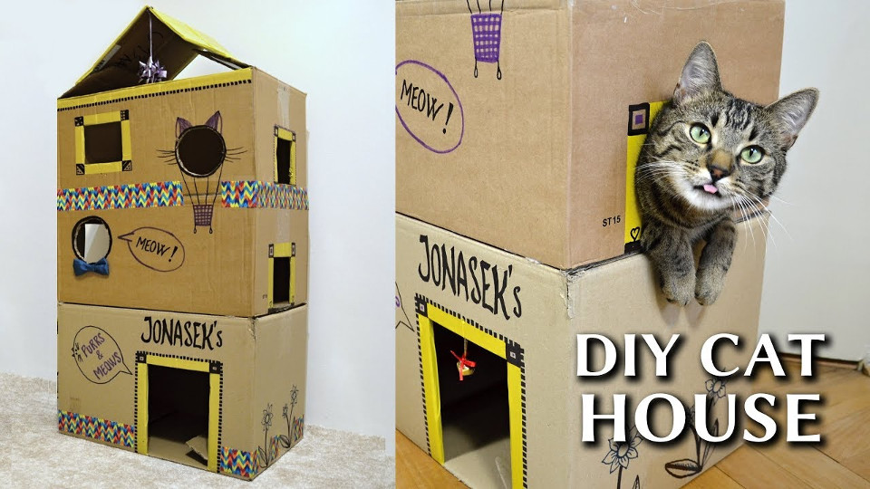 How To Make An EPIC Cardboard Cat House DIY!